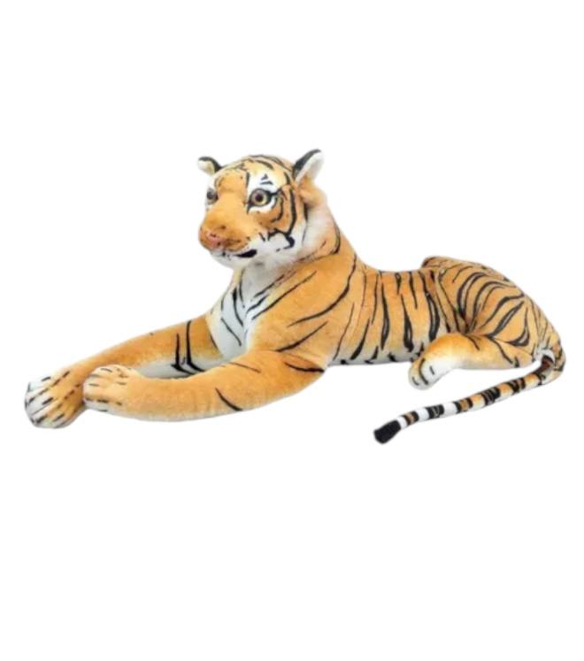 Tigre de peluche realista acostado de 70 cm de largo